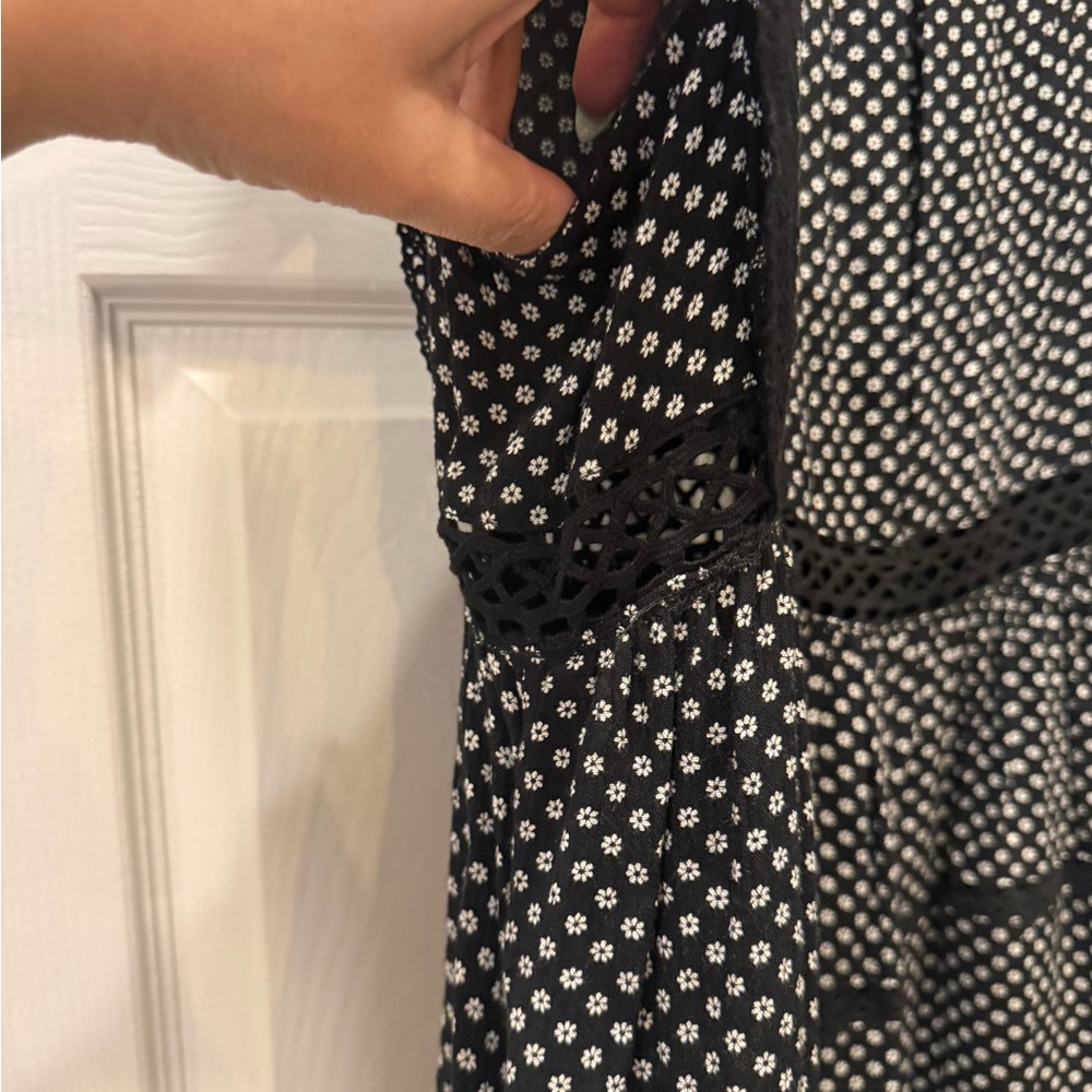 Free People Black & White Floral Dot Lace-Trim Midi Dress - Picture 5 of 11